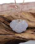 Baikalla Jewelry Jade Pendant 18k Rose Gold Genuine Burmese Lavender Jadeite Happiness ( Fu & Pingan ) Pendant Necklace