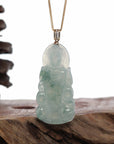 Baikalla Jewelry Jade Guanyin Pendant Necklace Baikalla 14k Yellow Gold "Goddess of Compassion" Genuine Ice Burmese Jadeite Jade Guanyin Necklace With Gold Bail