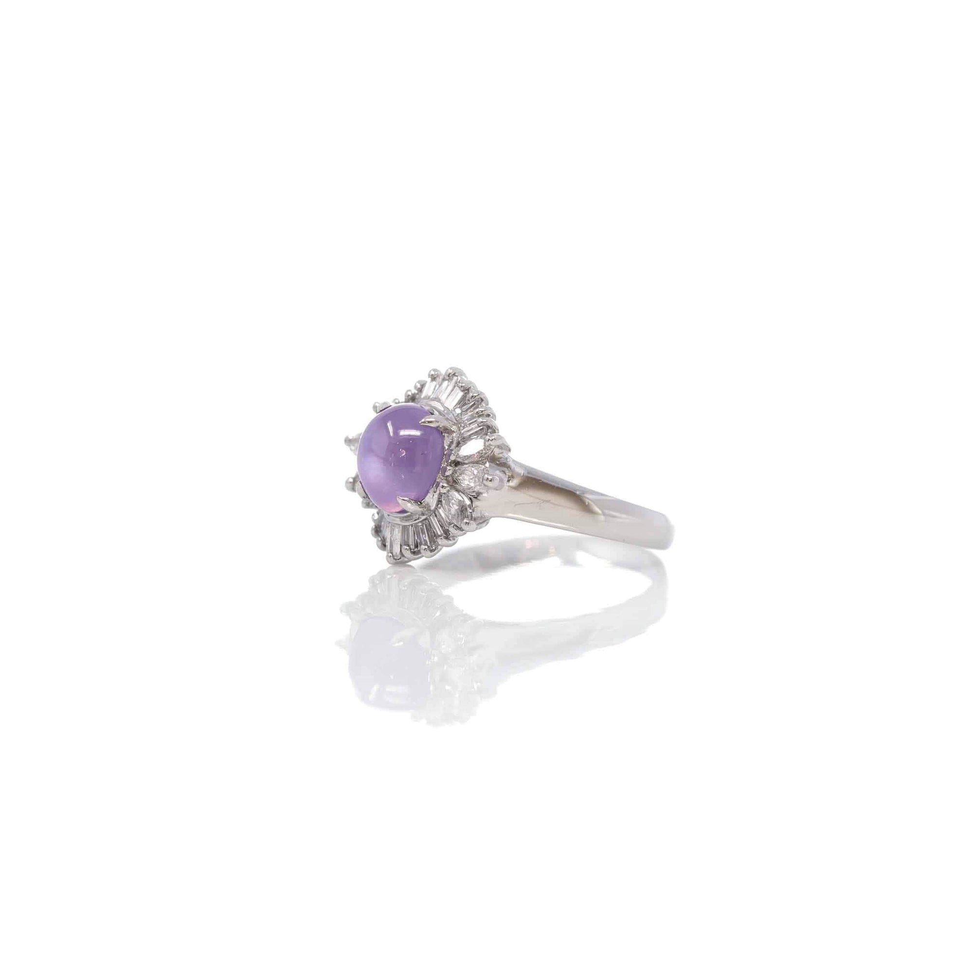 Baikalla Jewelry Natural Pink Star Sapphire Ring Platinum Gold Natural Pink Star Sapphire Ring with Diamonds