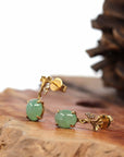 Baikalla Jewelry Gold Jade Earrings 18K Rose Gold "Apricot Blossom" Green Jadeite Jade Dangle Stud Earrings