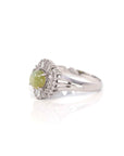 Baikalla Jewelry Gold Gemstone Ring 18k White Gold Natural Green Chrysoberyl Cat's Eye Ring with Diamond