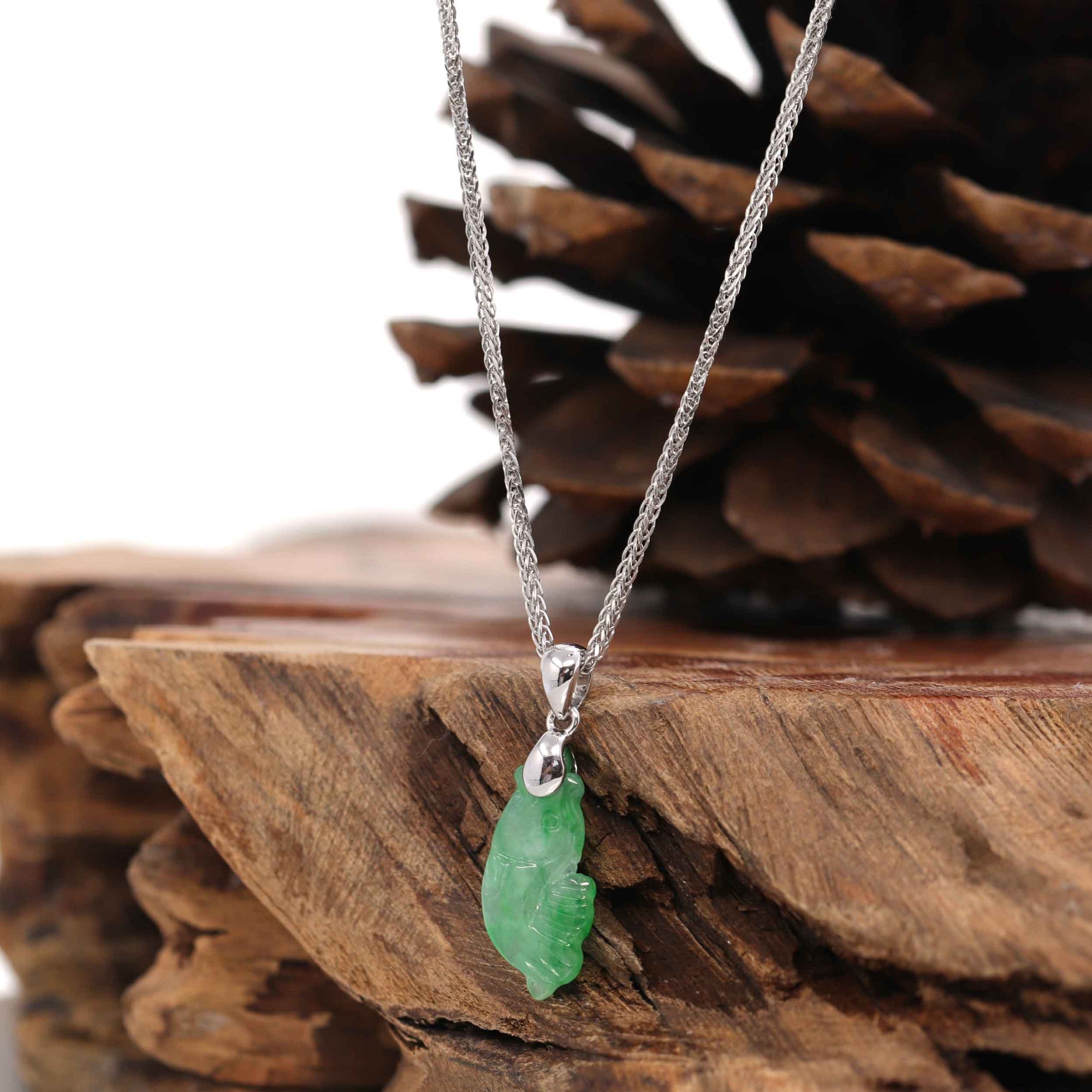 Baikalla Jewelry Jade Pendant Necklace Pendant Only Baikalla &quot;Prosperity Every Year (年年有鱼)&quot; Lucky Fish Carving Pendant Necklace Natural Jadeite Jade