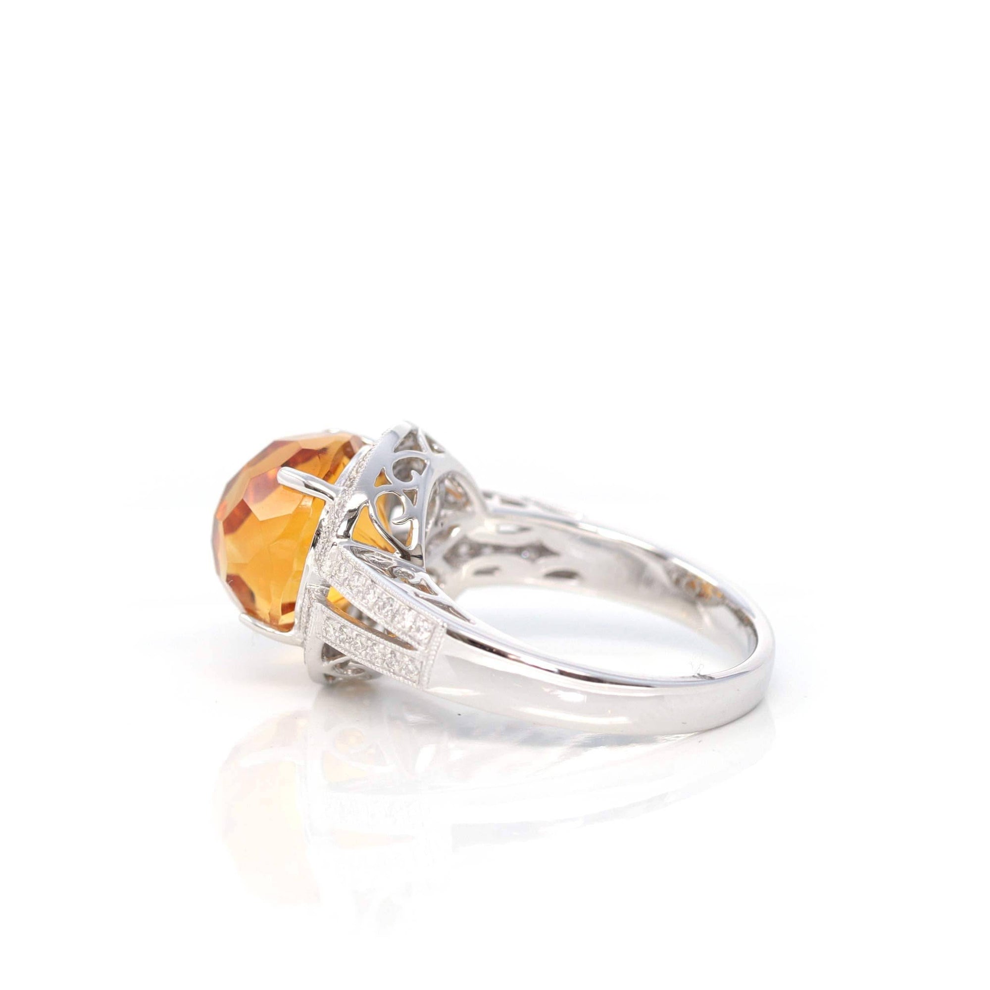 Baikalla Jewelry Gemstone Ring Baikalla 14K White Gold Faceted Cabochon Natural Citrine Ring CTW 1/4