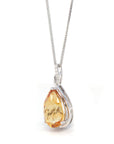 Baikalla Jewelry Gemstone Pendant Necklace 14k White Gold AA Citrine Tear Drop Necklace with Diamonds