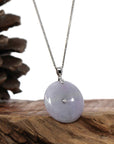 Baikalla Jewelry Gold Jadeite Jade Pendant Necklace "Good Luck Button" Lavender & Green Jadeite Jade Lucky KouKou Pendant With 14K White Gold Bail & Diamond In Center.