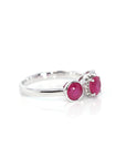 Baikalla Jewelry Gold Ruby Ring 18k White Gold Natural 3 Round Pink Ruby Diamond Anniversary Ring