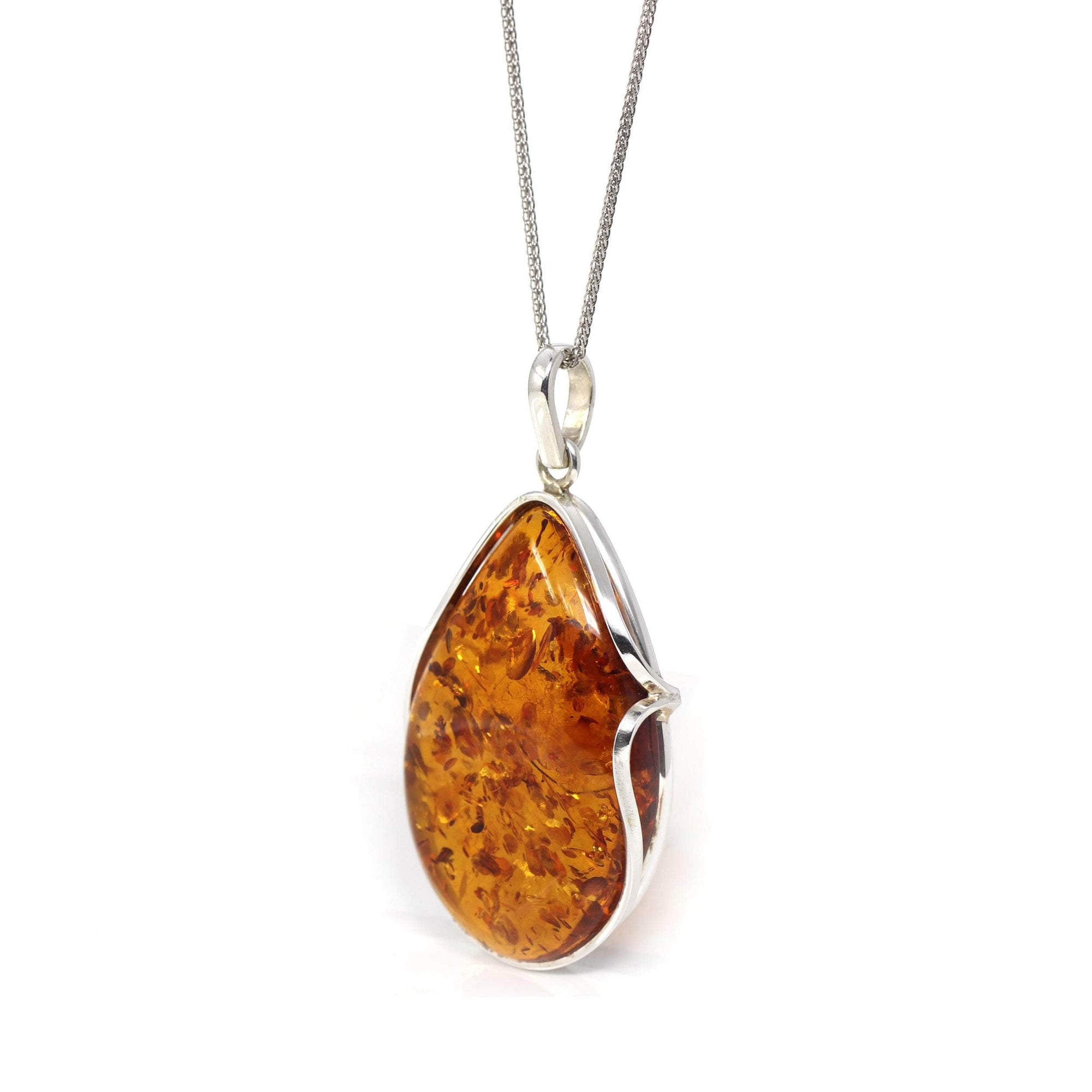 Baikalla Jewelry Gemstone Ring Baikalla™ Sterling Silver Elegant Amber Pear- Cabochon Cut Pendant