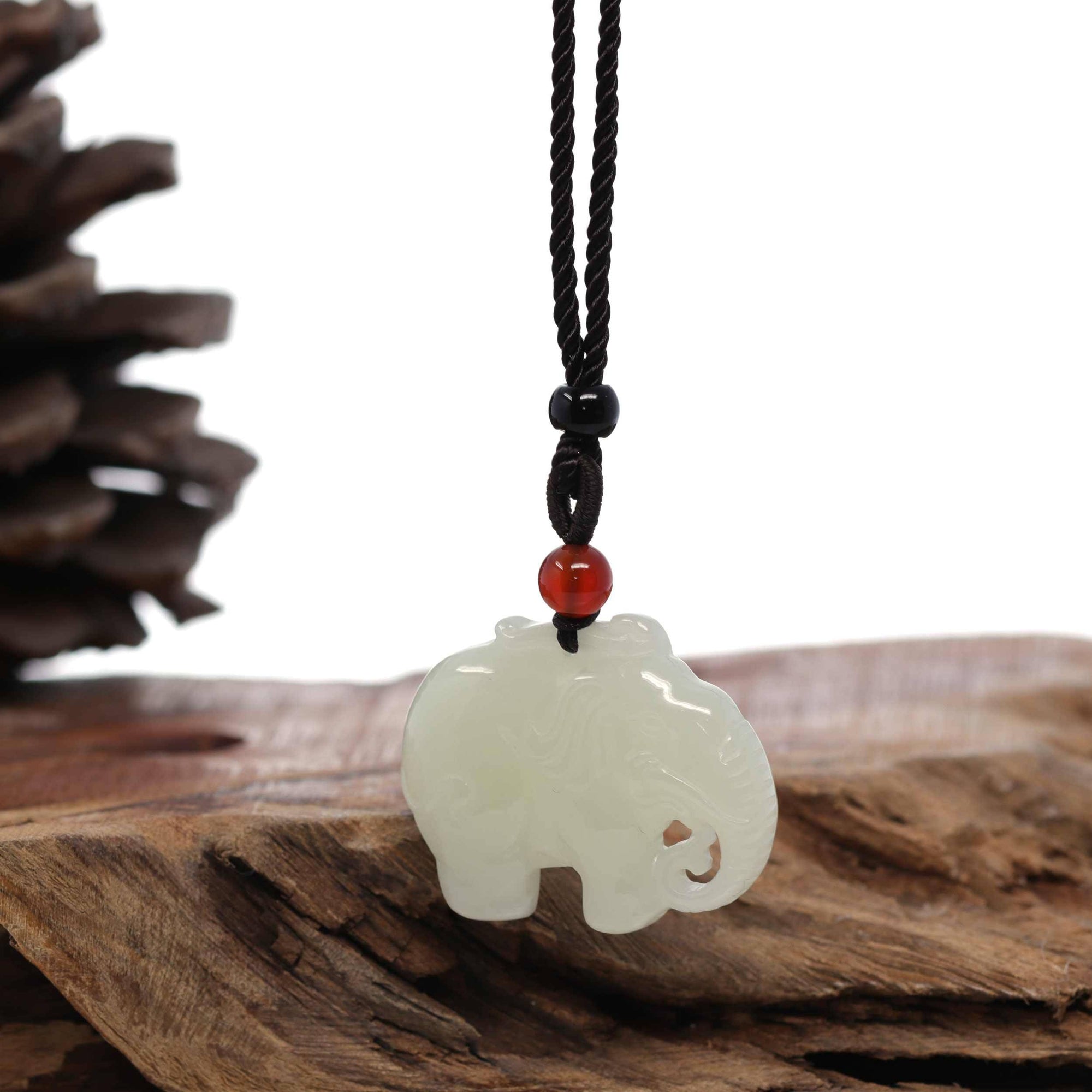 Baikalla Jewelry Jade Pendant Necklace Baikalla™ Genuine HeTian White Nephrite Jade Elephant Pendant Necklace