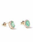 Baikalla Jewelry Gold Gemstone Earrings Emerald Earrings Baikalla™ 14k Natural Oval Emerald Earrings W/Diamond Halo