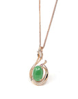 Baikalla Jewelry 18k Gold Jadeite Necklace 18K Rose Gold Oval Imperial Jadeite Jade Cabochon Necklace with Diamonds