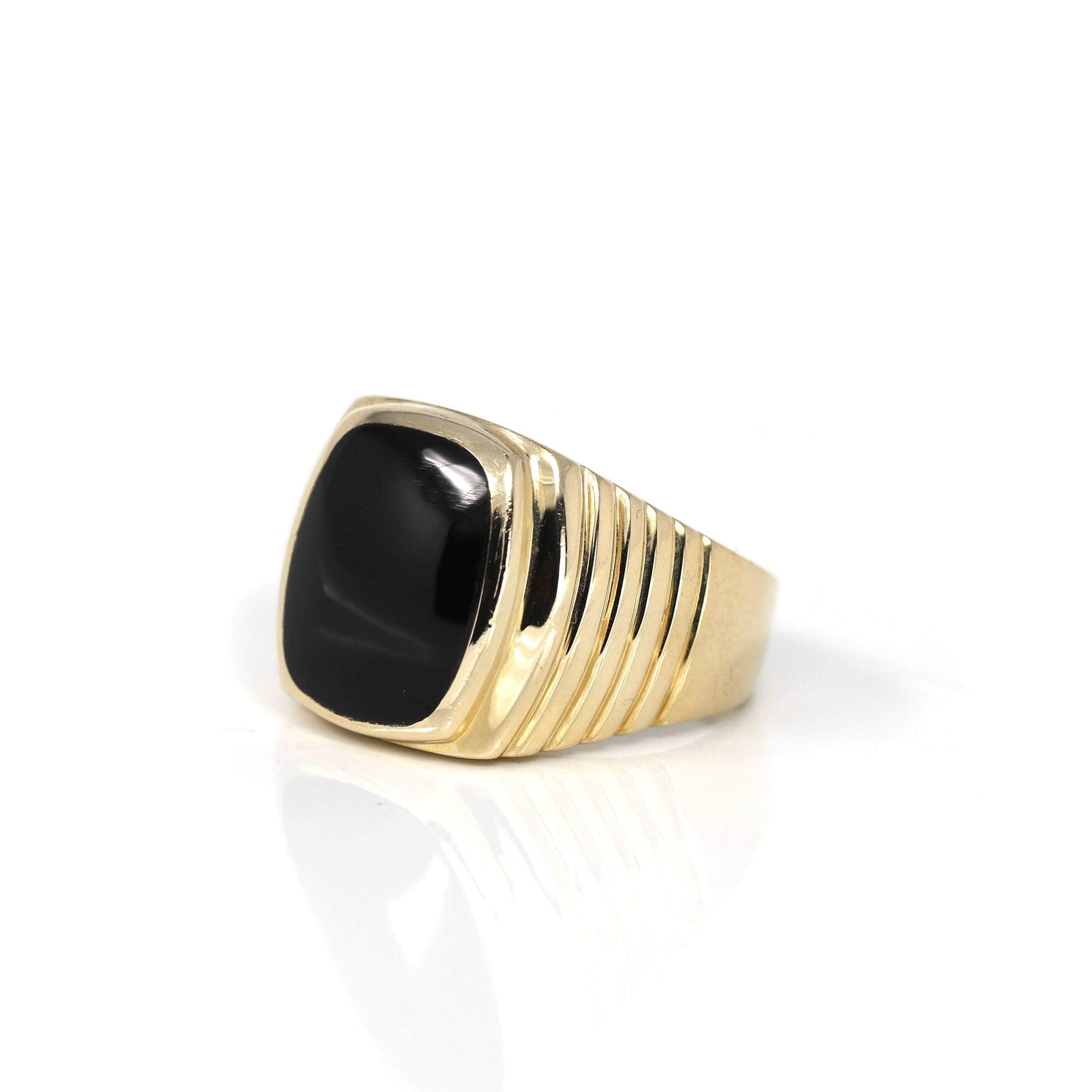 Baikalla Jewelry Gold Onyx Men's Ring 14k Yellow Gold Black Onyx Men's Ring