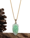 Baikalla Jewelry Jade Pendant Natural Jadeite "Longevity Peach" ShouTao Necklace With 14k Yellow Gold Diamond Bail