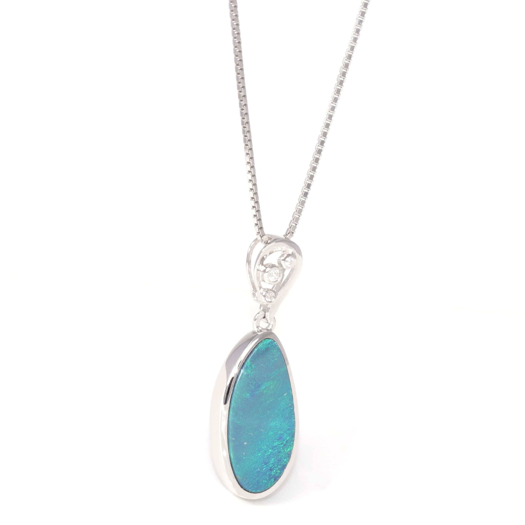 Baikalla Jewelry Gemstone Pendant Necklace Baikalla™ Sterling Silver Freeform Australian Blue Opal Bezel Set Necklace