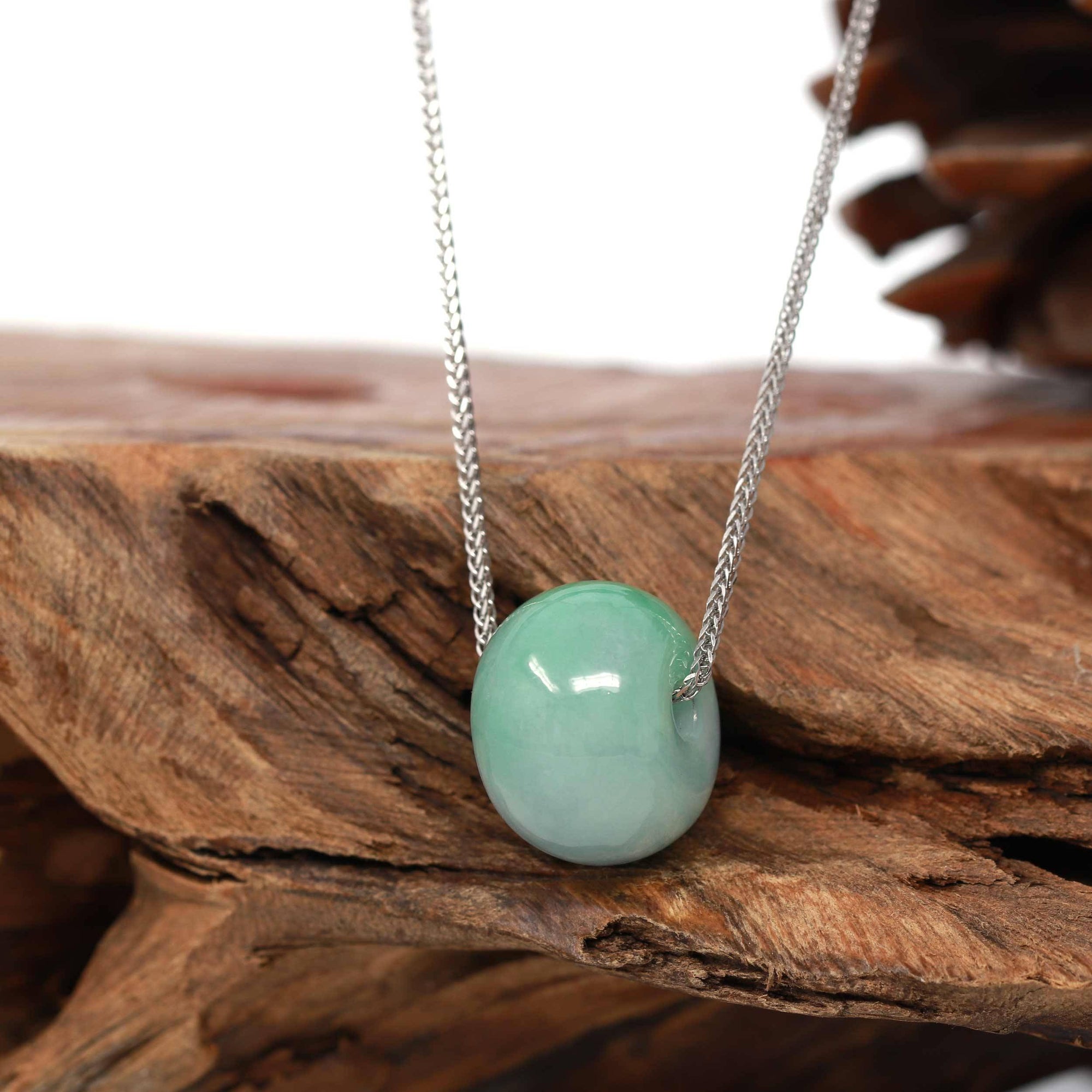 Baikalla Jewelry Jade Pendant Necklace Baikalla™ "Good Luck Button" Necklace Real Vibrant Green Jade Lucky TongTong Pendant Necklace