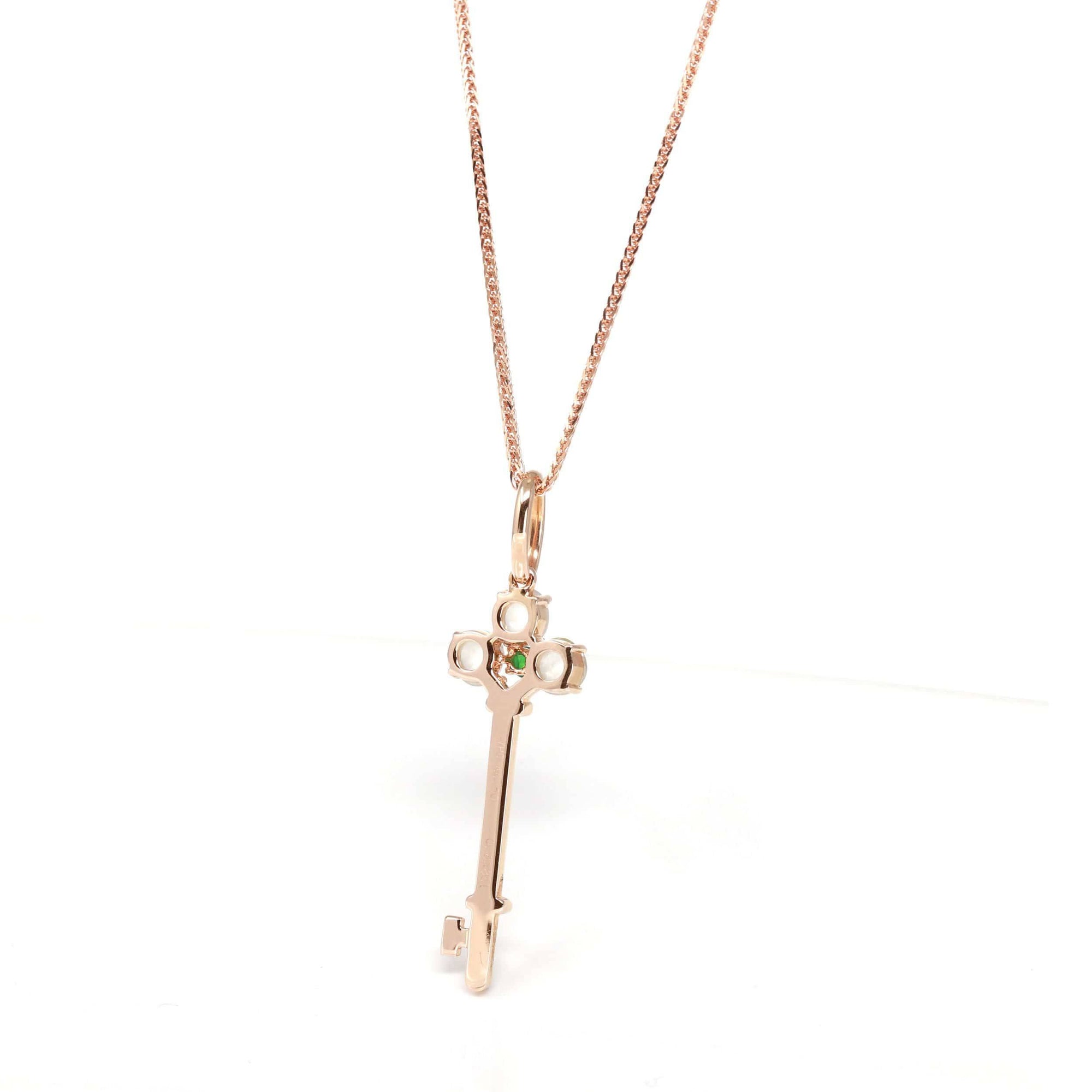 Baikalla Jewelry 18k Gold Jadeite Necklace Baikalla™ "Jadeite Good Luck Key" 18k Rose Gold Genuine Burmese Jadeite Necklace With Diamonds