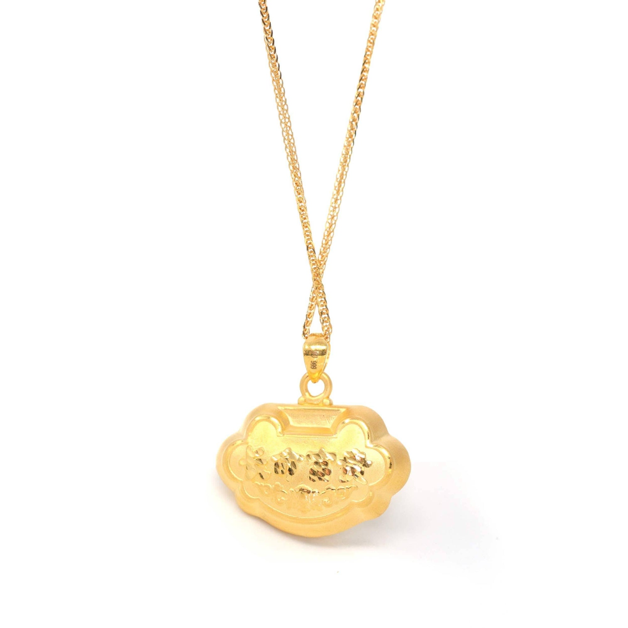 Baikalla Jewelry 24K Pure Yellow Gold Pendant 24k Gold "As You Wish" Ru Yi Charm Necklace