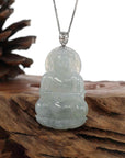 Baikalla Jewelry Jade Guanyin Pendant Necklace Baikalla "Goddess of Compassion" Genuine Burmese Ice Blue Jadeite Jade Guanyin Necklace With Good Luck Design 14K Gold  Bail