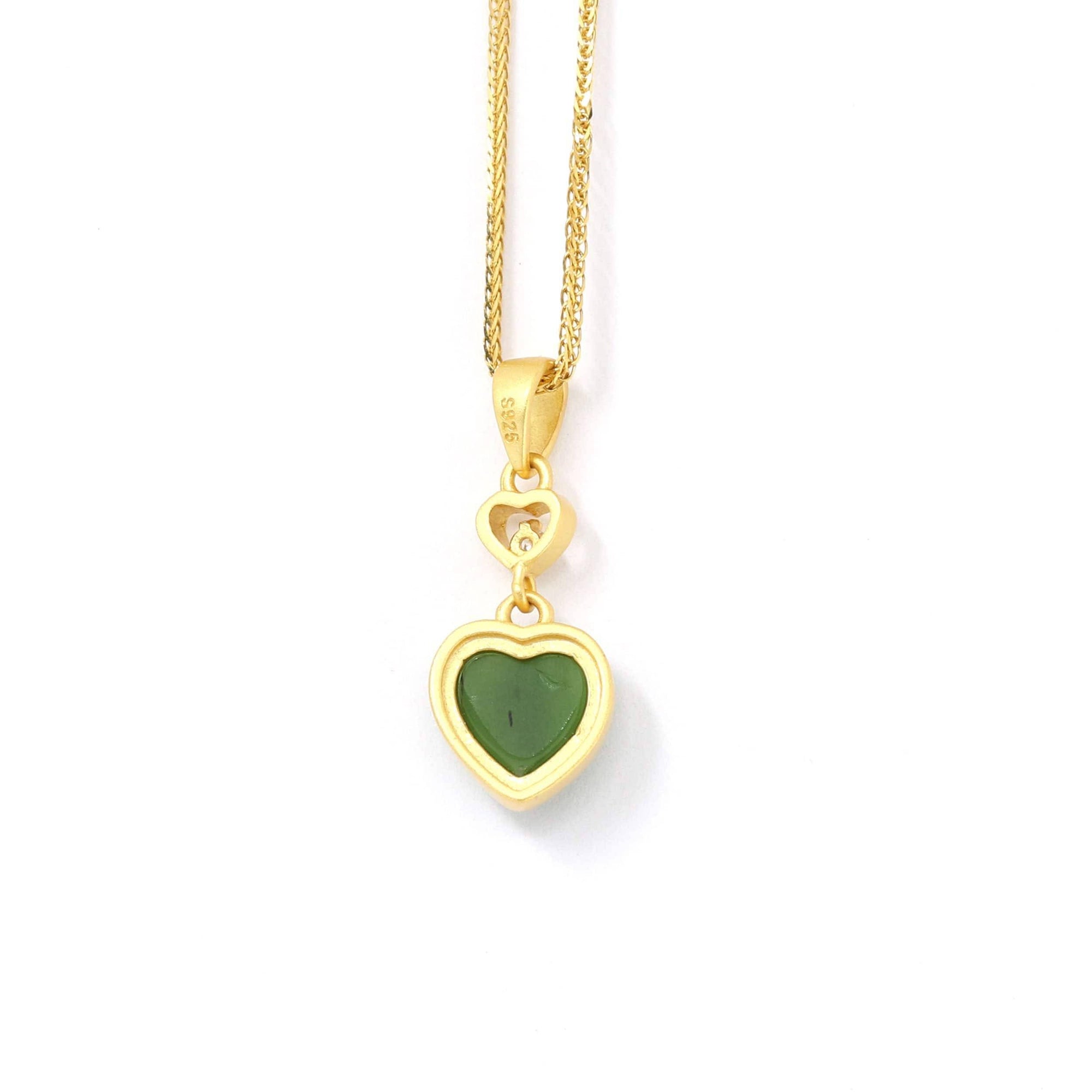 Baikalla Jewelry Jade Pendant Necklace Baikalla™ &quot;Love Heart&quot; Sterling Silver Green Jade Classic Love Pendant Necklace