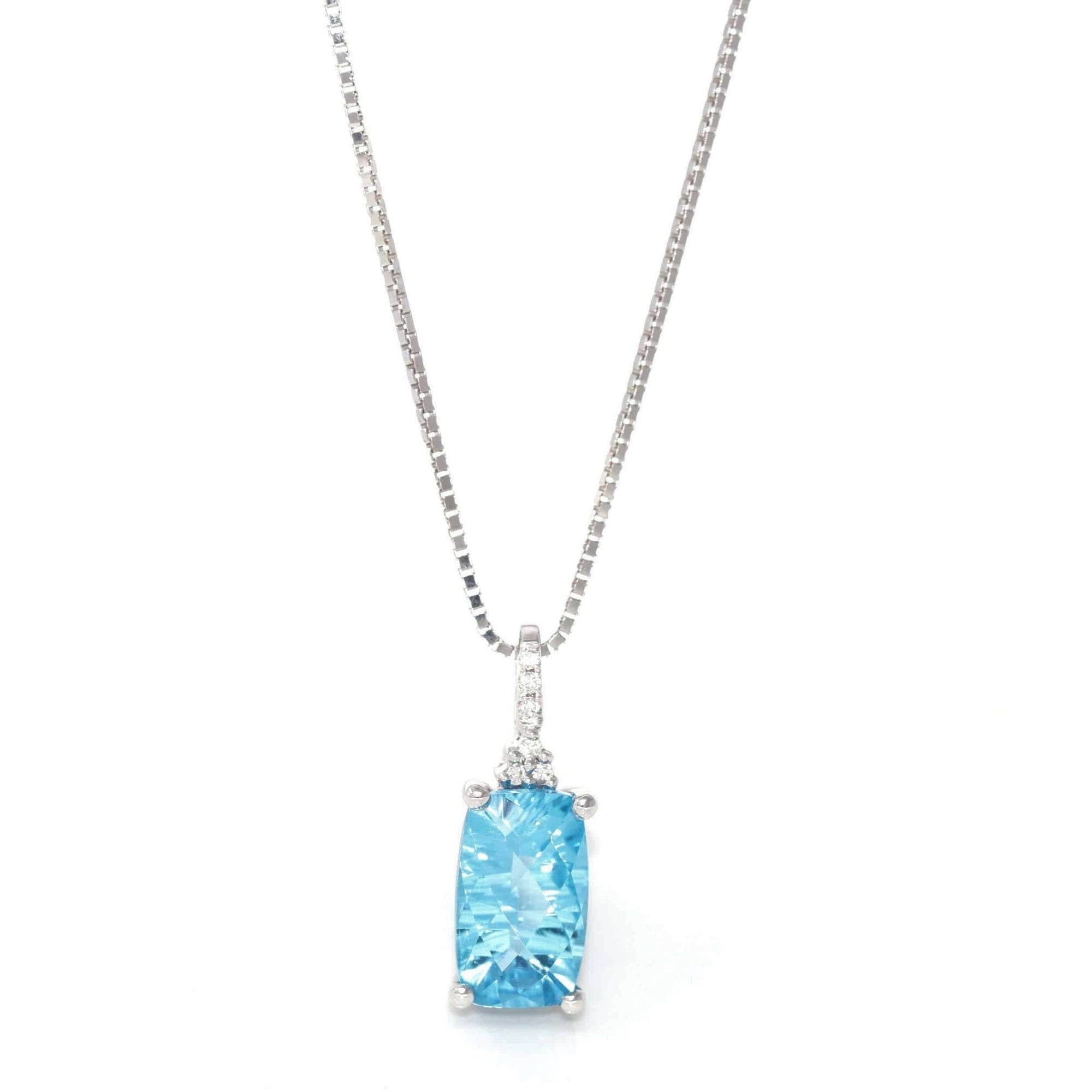 Baikalla Jewelry Gemstone Pendant Necklace Swiss Blue Topaz Baikalla™ 14k White Gold Natural Topaz Prong Set Necklace With Diamonds