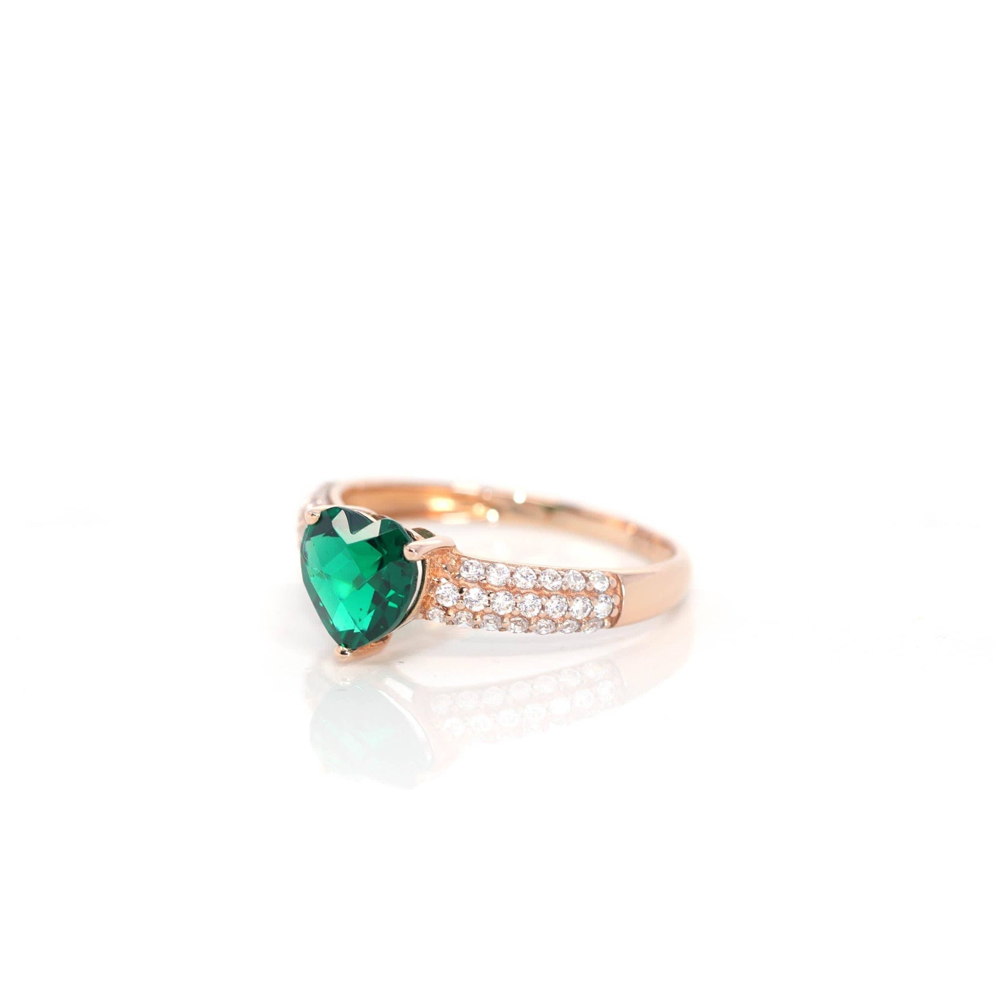 Baikalla Jewelry Gold Sapphire Ring 18k Rose Gold Lab-Created Emerald Ring With CZ