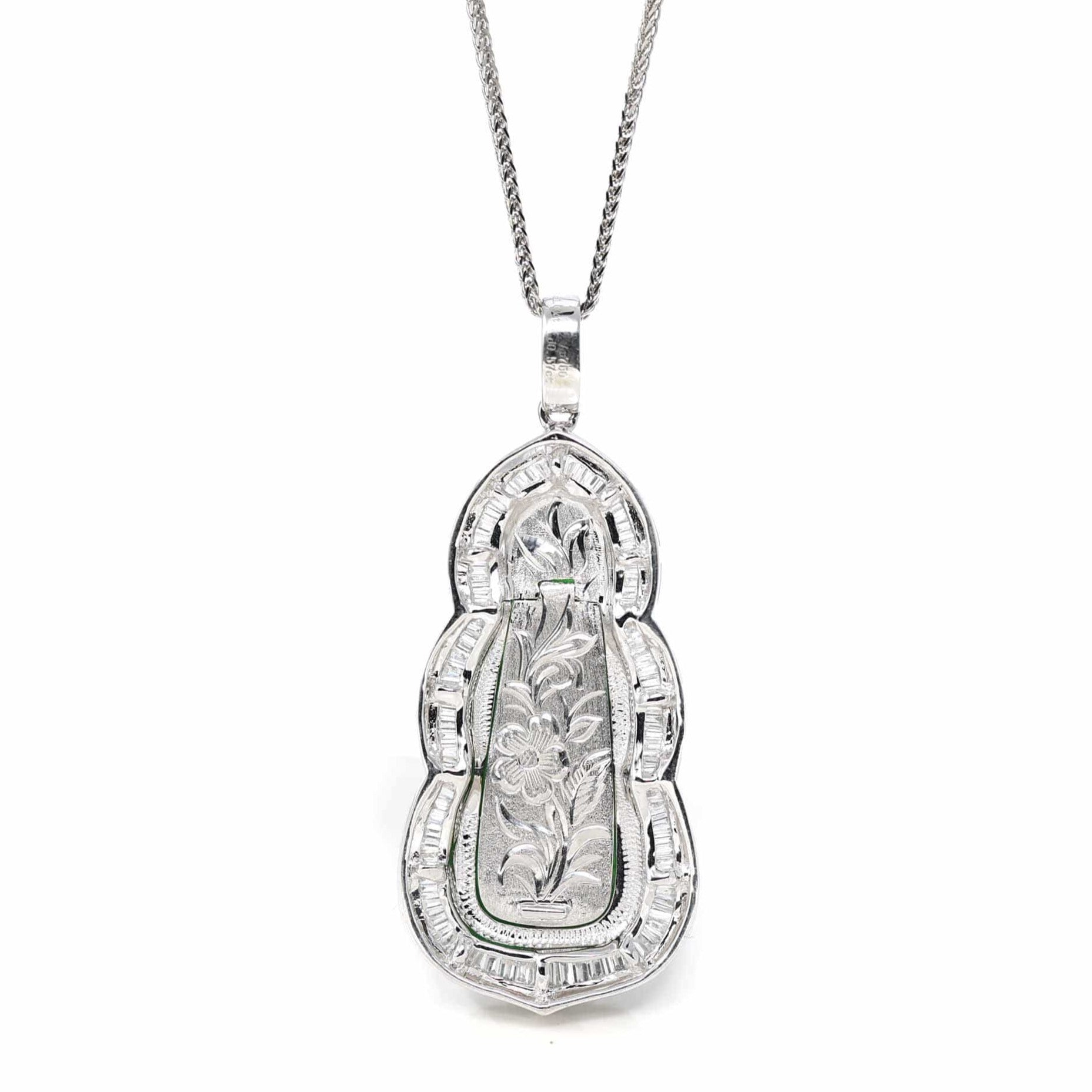 Baikalla Jewelry 18k Gold Jadeite Necklace 18K White Gold High-End Imperial Jadeite Jade &quot;Goddess of Compassion&quot; Guan Yin Necklace with Diamonds