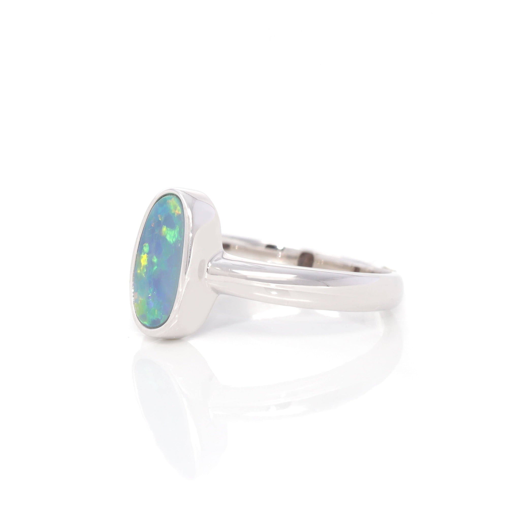 Baikalla Jewelry Gemstone Ring Opal Baikalla™ Sterling Silver Freeform Australian Natural Blue Opal Bezel Set Ring