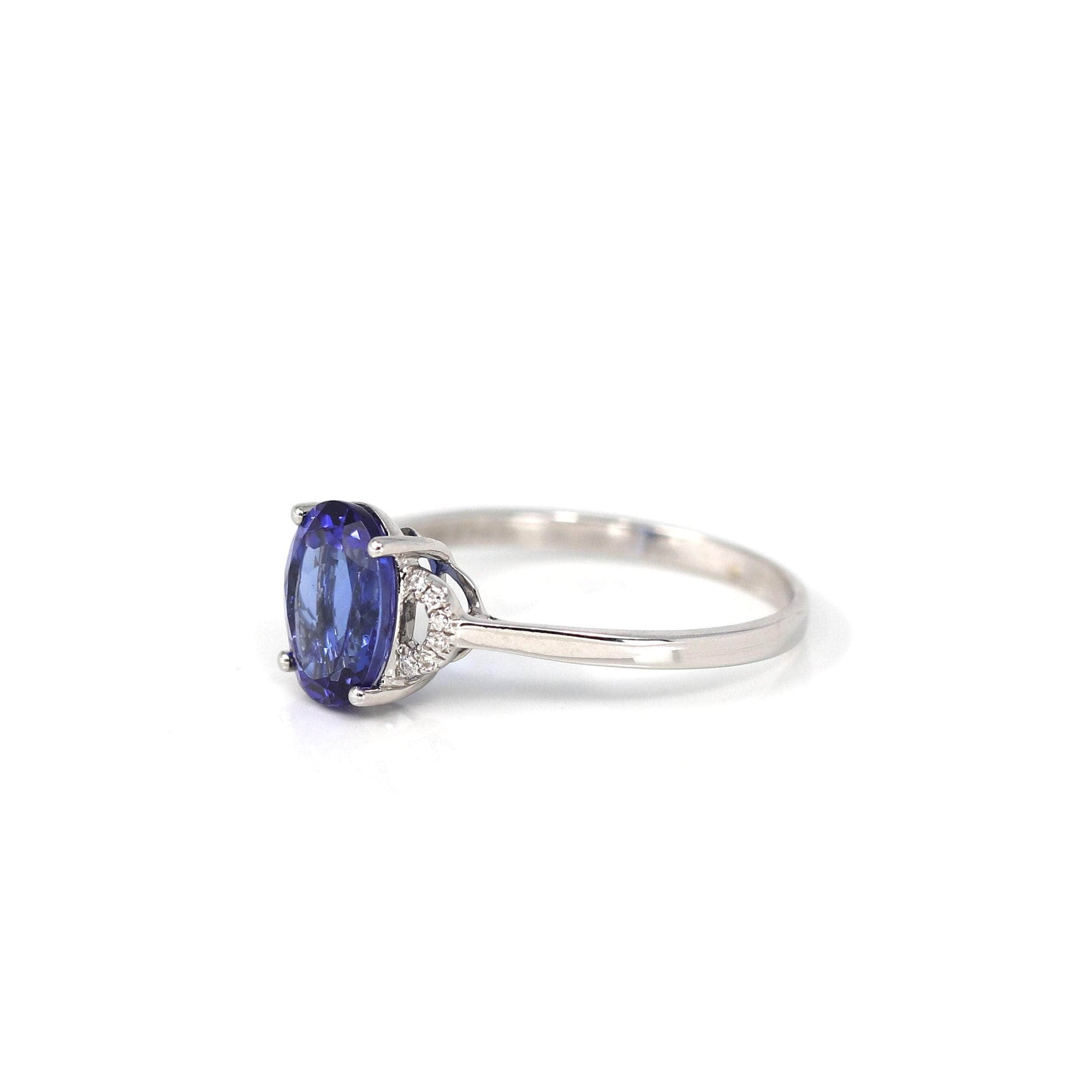 Baikalla Jewelry 18k Gold Tanzanite Ring 18k White Gold Natural Tanzanite Diamond Anniversary Ring