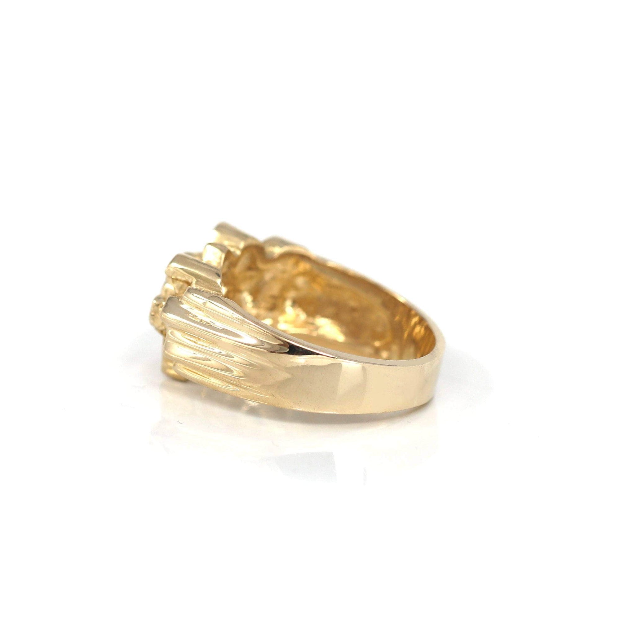 Baikalla Jewelry Gold Diamond Men's Ring 14k Solid Yellow Gold Nugget Men's Band Ring