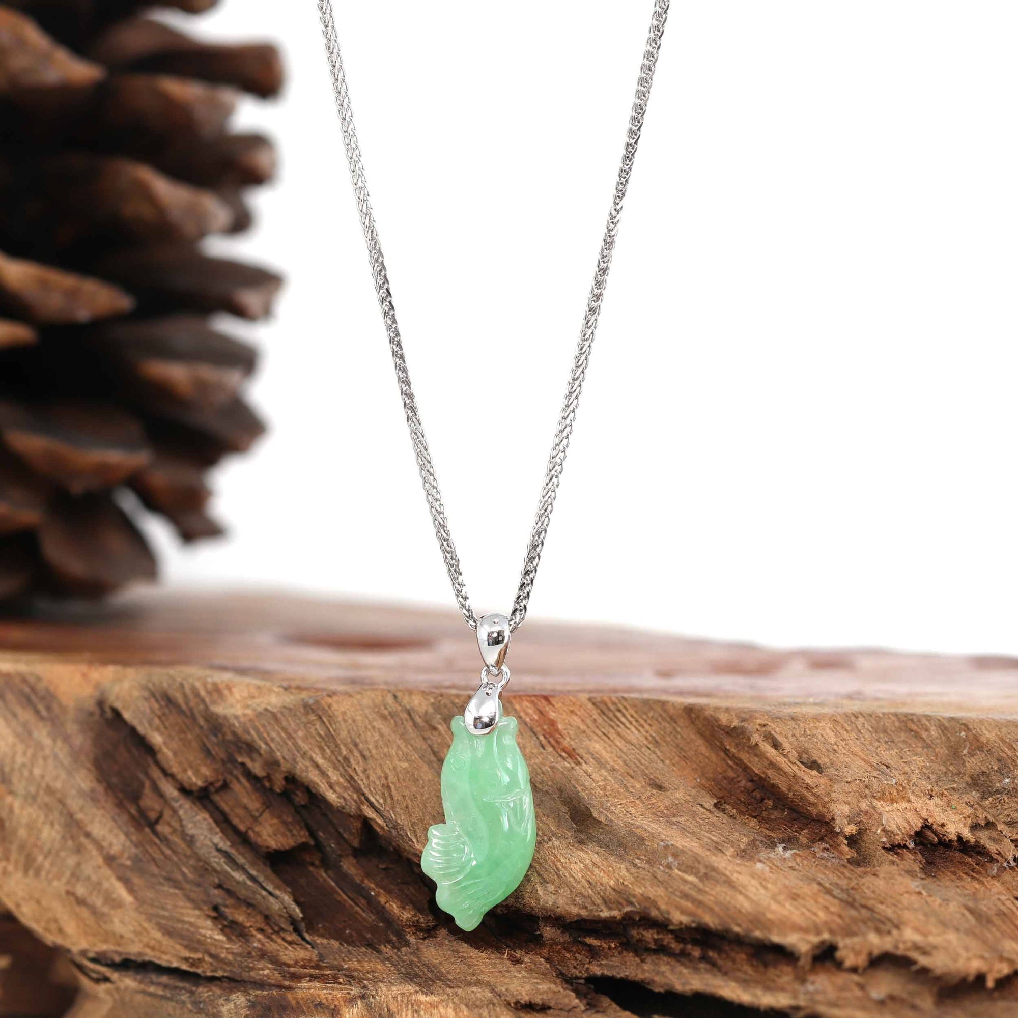 Baikalla Jewelry Jade Pendant Necklace Baikalla c Lucky Fish Carving Pendant Necklace Natural Jadeite Jade JG151