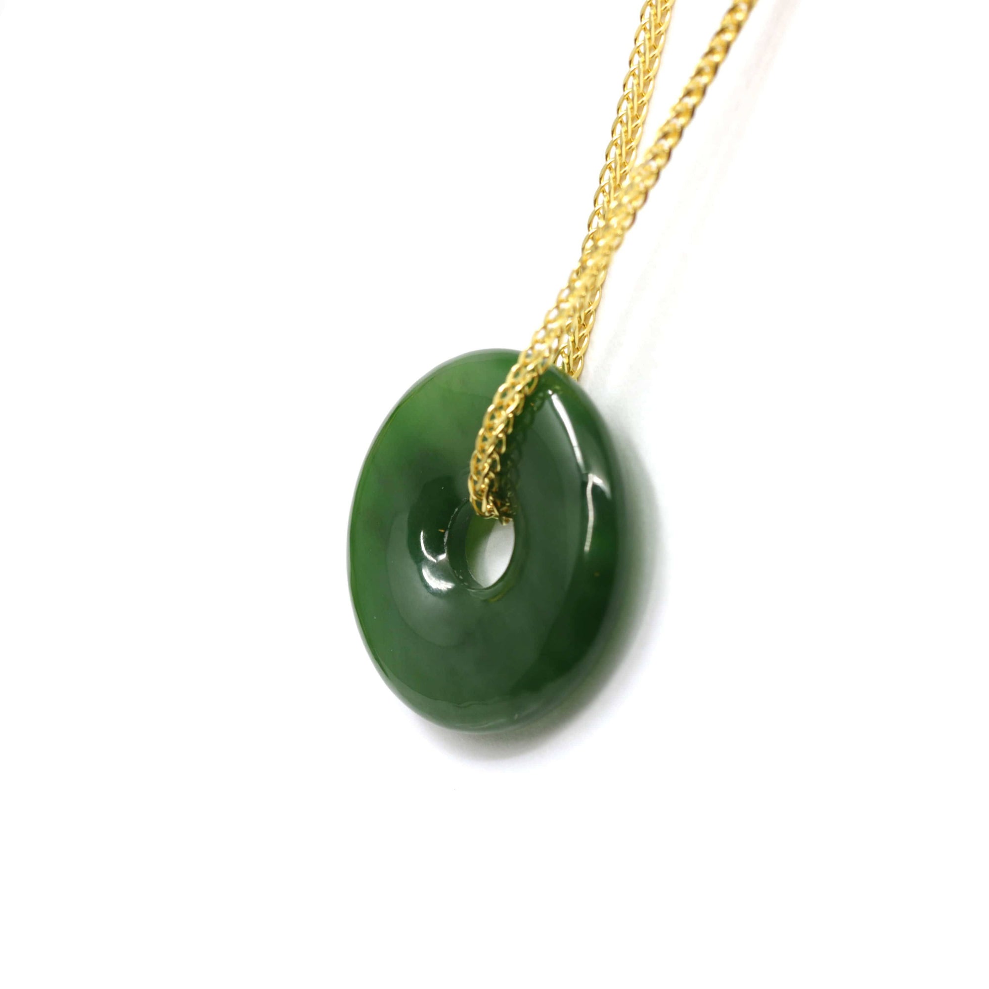 Baikalla Jewelry Jade Pendant Necklace Genuine HeTian Nephrite Green Jade Lucky KouKou Circle Pendant Necklace