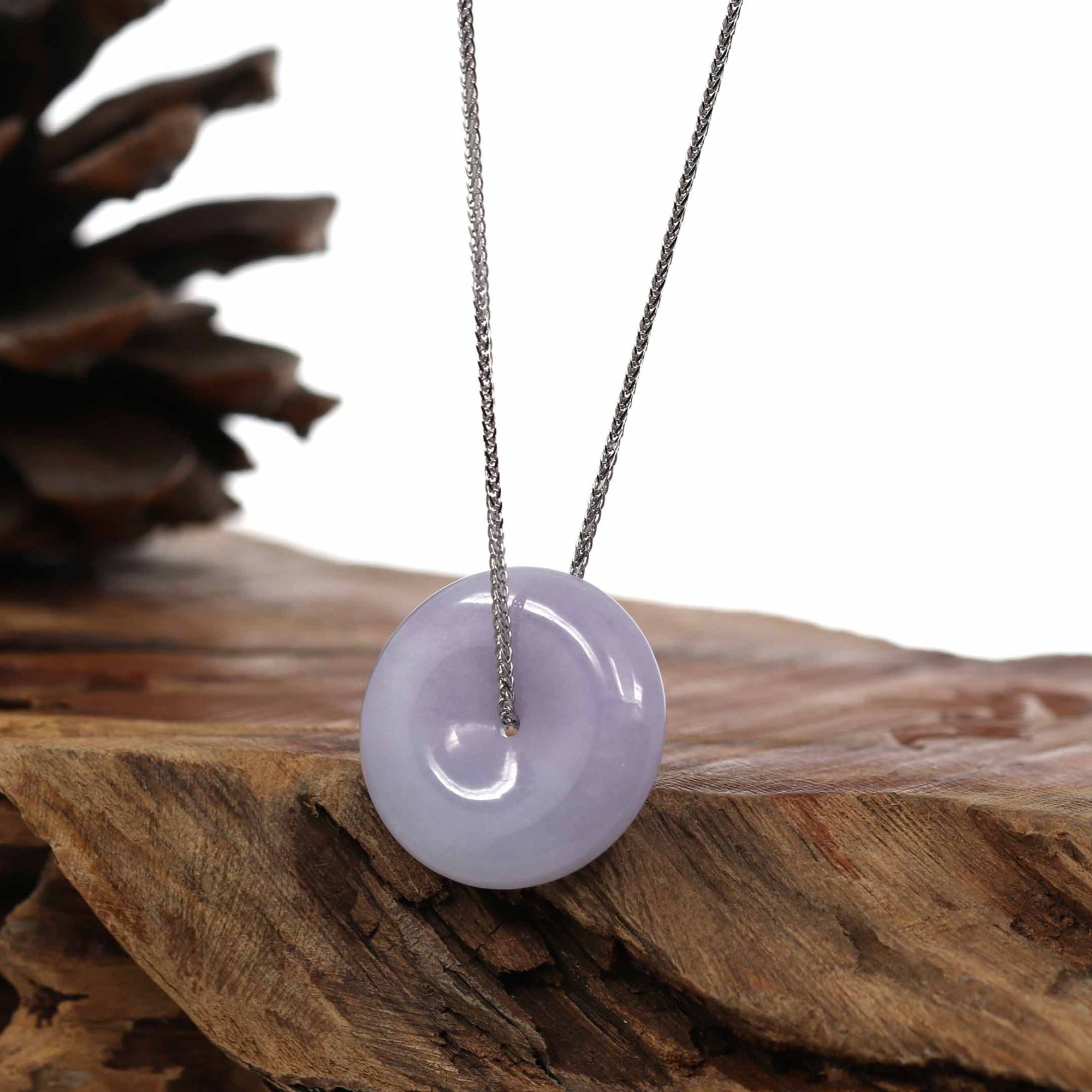 Baikalla Jewelry Jade Pendant Necklace "Good Luck Button" Necklace Lavender Jadeite Jade Lucky Ping An Kou Necklace