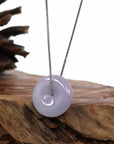 Baikalla Jewelry Jade Pendant Necklace "Good Luck Button" Necklace Lavender Jadeite Jade Lucky Ping An Kou Necklace