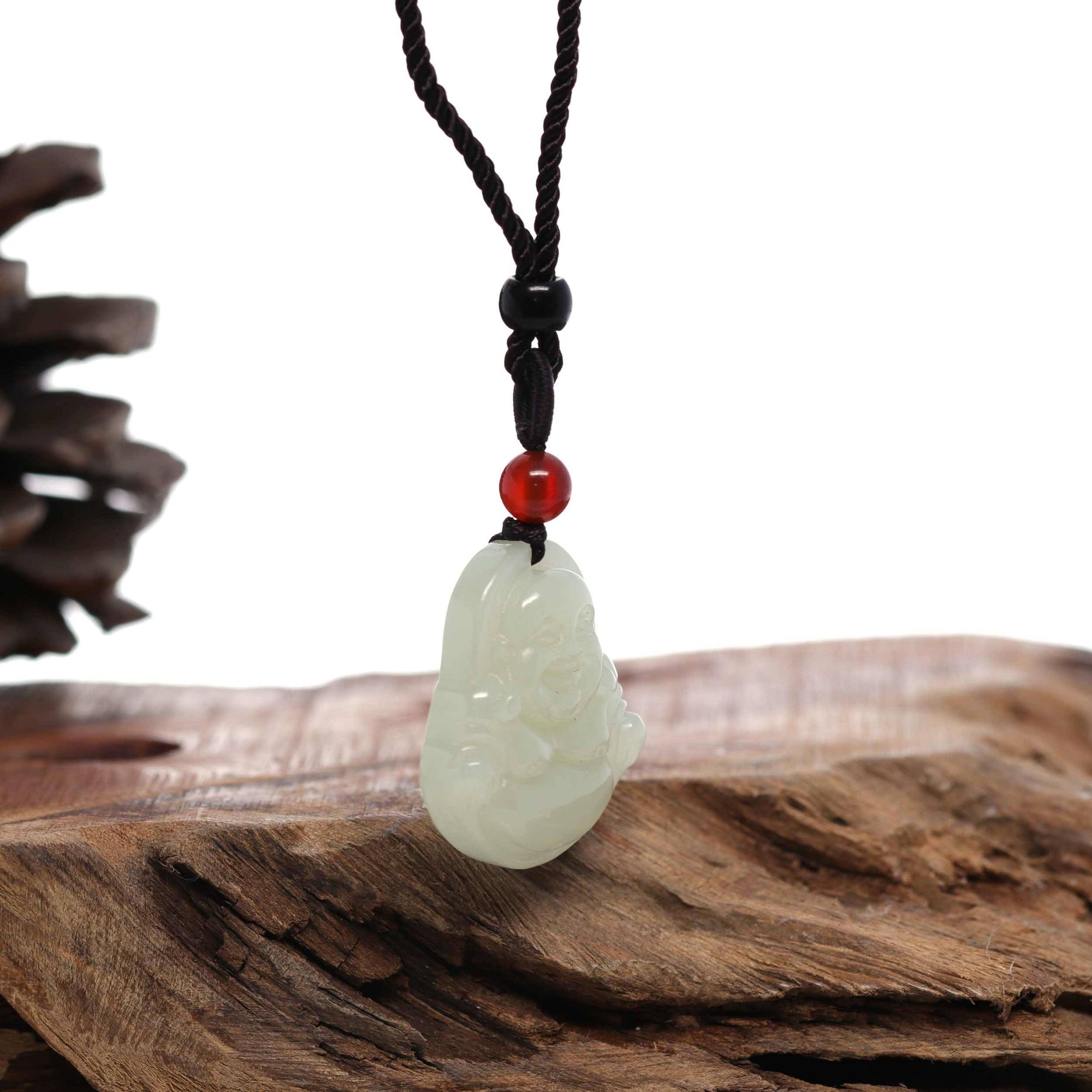 Baikalla Jewelry Jade Pendant Necklace Baikalla™ &quot;Goddess of Compassion Buddha&quot; Genuine White Jade Pendant Necklace