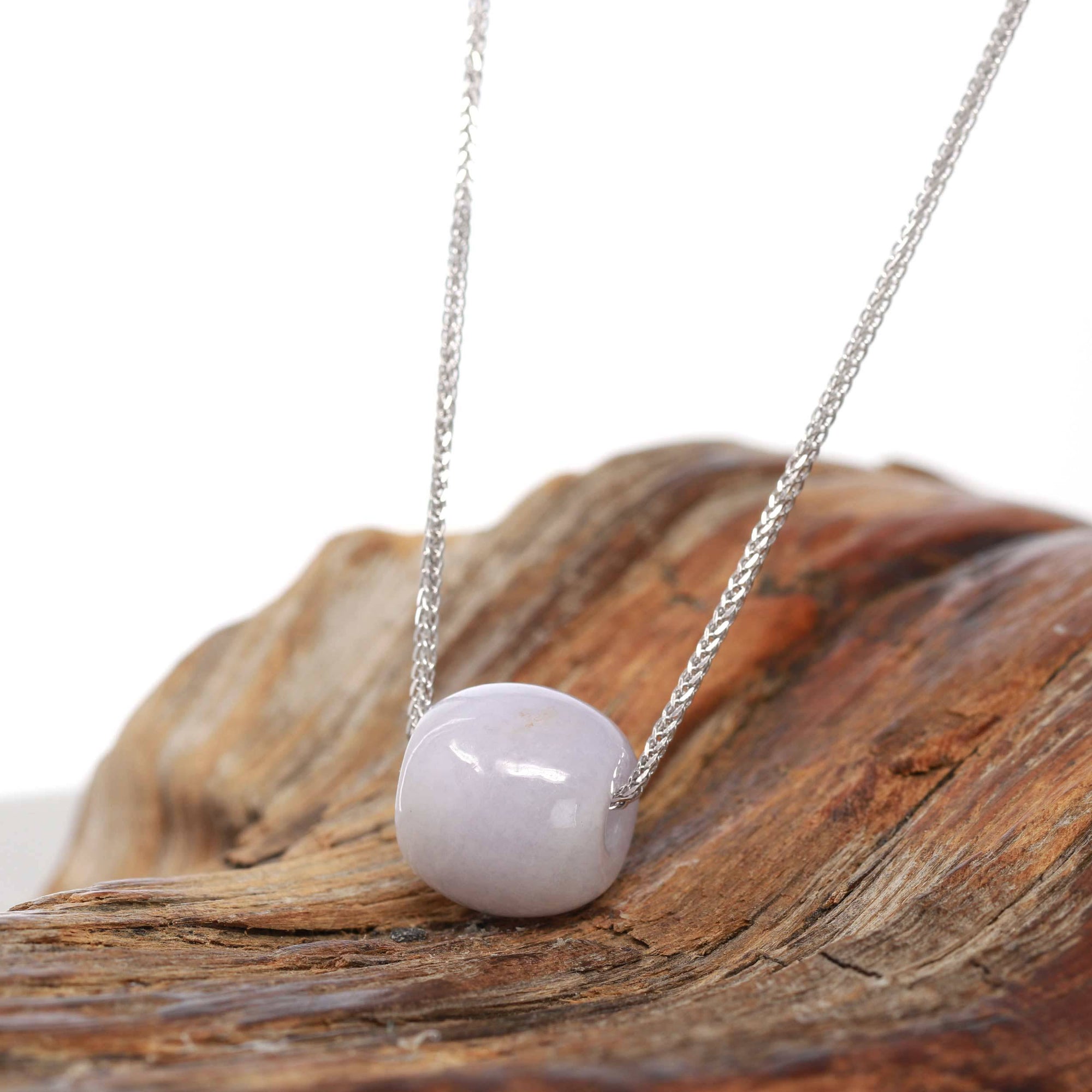 Baikalla Jewelry Jade Pendant Necklace Sterling Silver Chain Baikalla™ &quot;Good Luck Button&quot; Necklace Real Lavender Jade Lucky TongTong Pendant Necklace