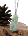 Baikalla Jewelry Jade Pendant Necklace Genuine White & Green Jadeite Jade "Good Luck Bamboo" Pendant Necklace With Real Jadeite Bead Necklace