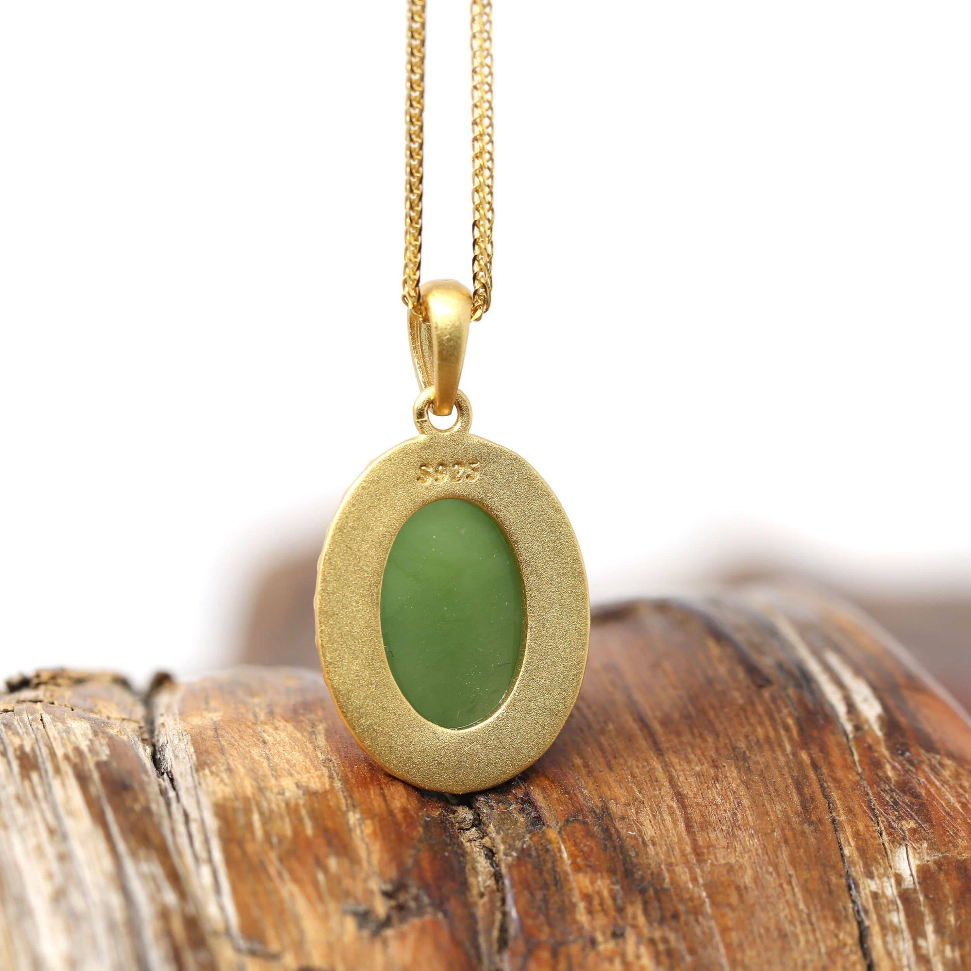 Baikalla Jewelry Jade Pendant Necklace Baikalla™ &quot;Lucky Oval Jade&quot; Sterling Silver Nephrite Green Jade Classic Pendant Necklace