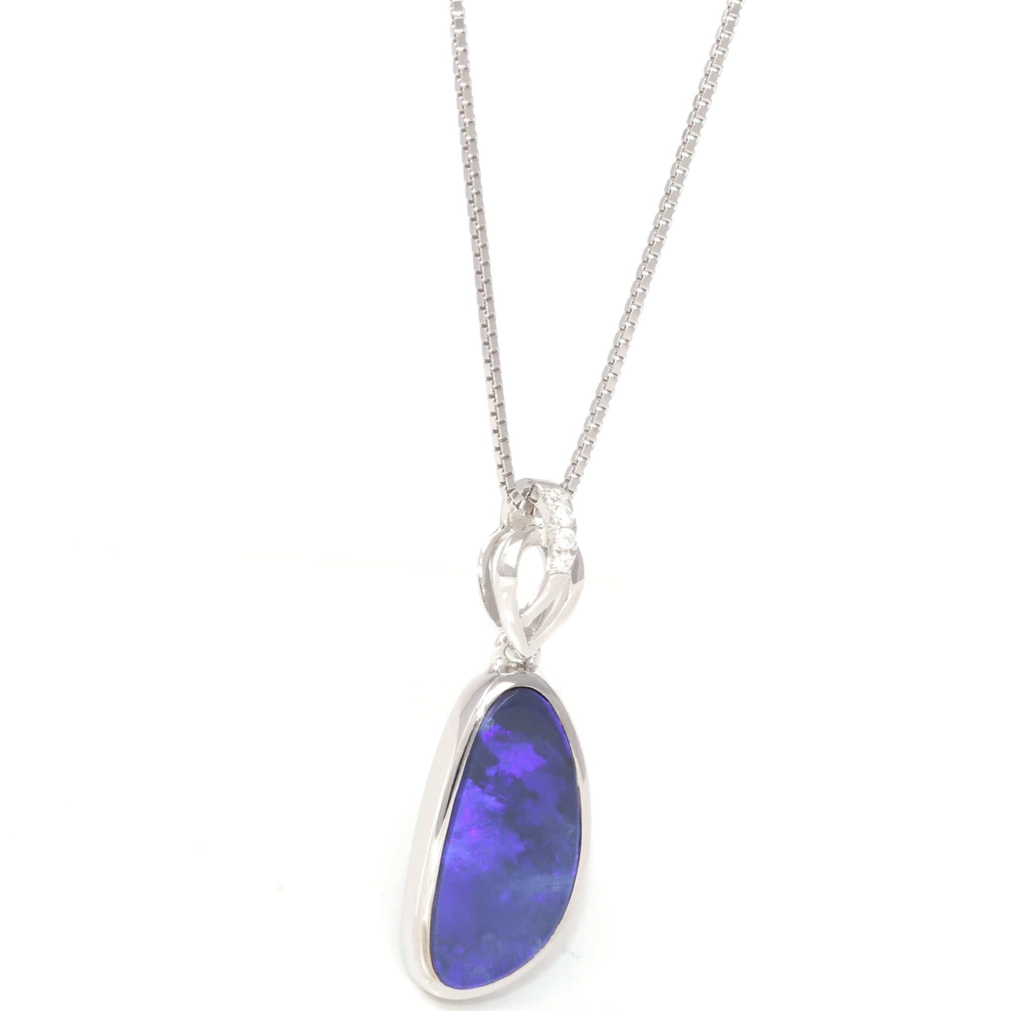 Baikalla Jewelry Gemstone Pendant Necklace Opal Baikalla™ Sterling Silver Freeform Australian Blue Opal Bezel Set Necklace