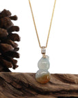 Baikalla Jewelry Jade Pendant 14K Yellow Gold Jadeite Jade Good Luck Hulu Bottle Gourd Necklace With Diamonds