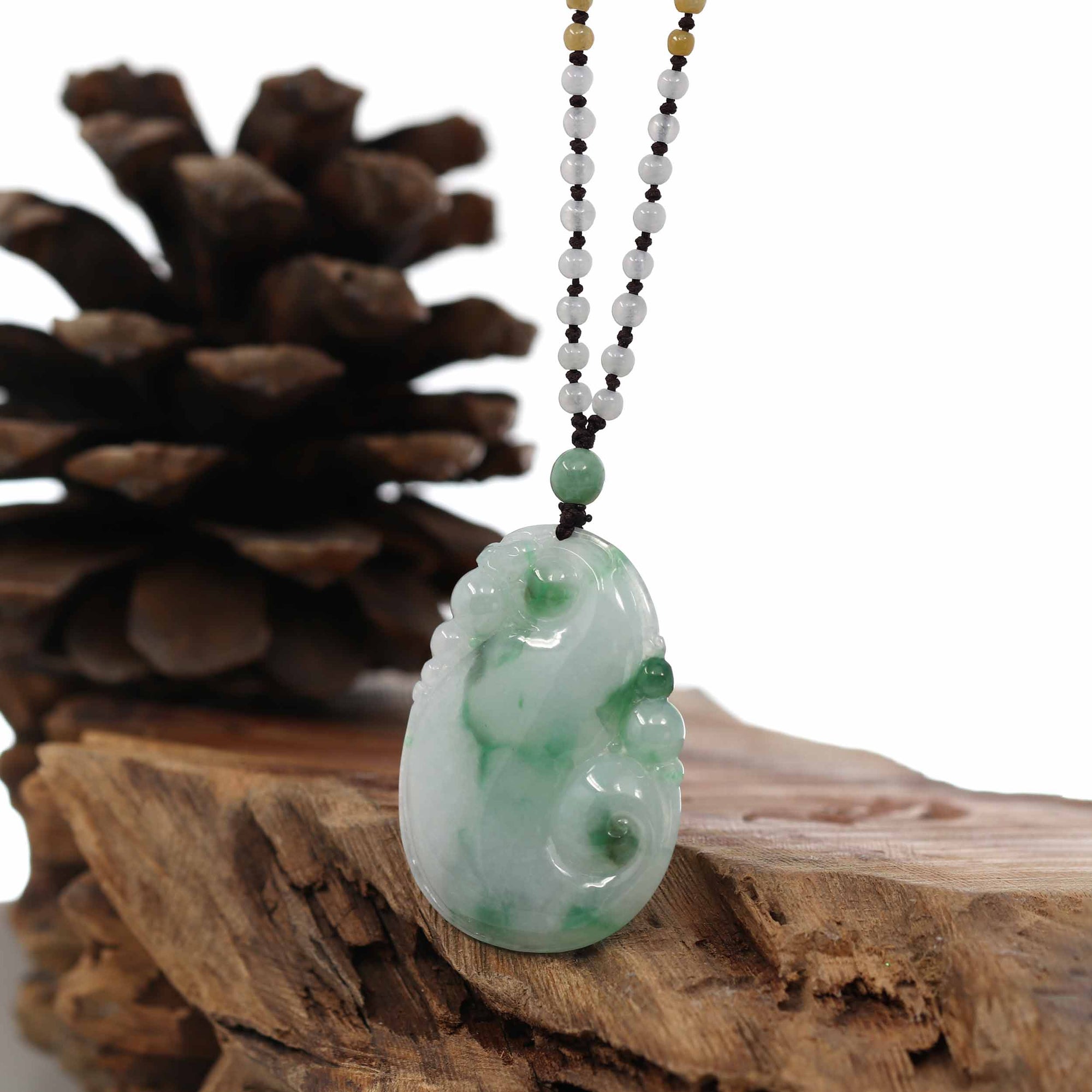 Baikalla Jewelry Jade Guanyin Pendant Necklace Genuine Green Jadeite Jade RuYi Pendant Necklace With Real Ice Jadeite jade Beads Necklace