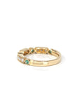 Baikalla Jewelry Gold Emerald Ring 14k Yellow Gold Natural Emerald 4 Stones Set Band Ring with Diamonds