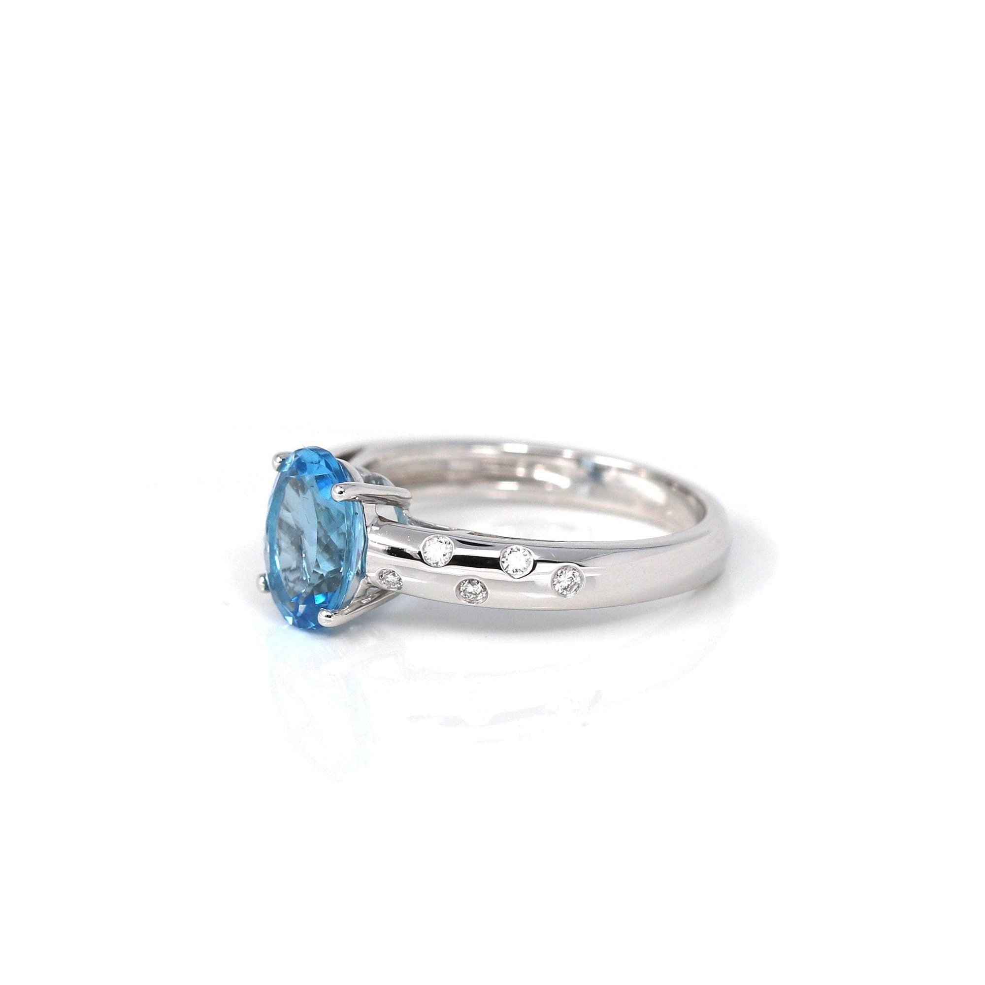 Baikalla Jewelry Gold Topaz Ring 14k White Gold Genuine Swiss Blue Topaz Ring with Diamonds