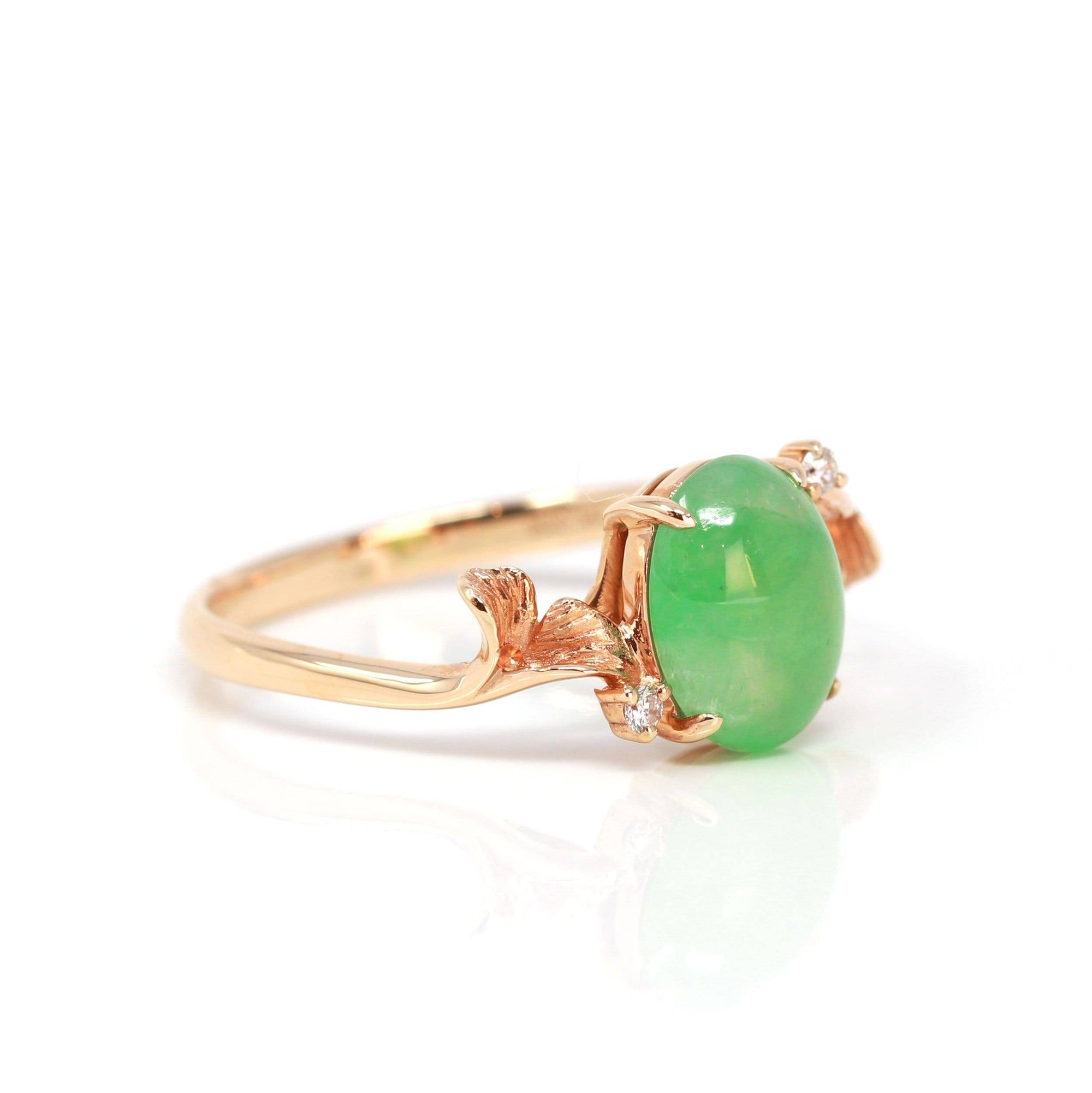 Baikalla Jewelry Jadeite Engagement Ring Baikalla™ &quot;Aretha&quot; 18k Rose Gold Natural Imperial Jadeite Morning Glory Engagement Ring