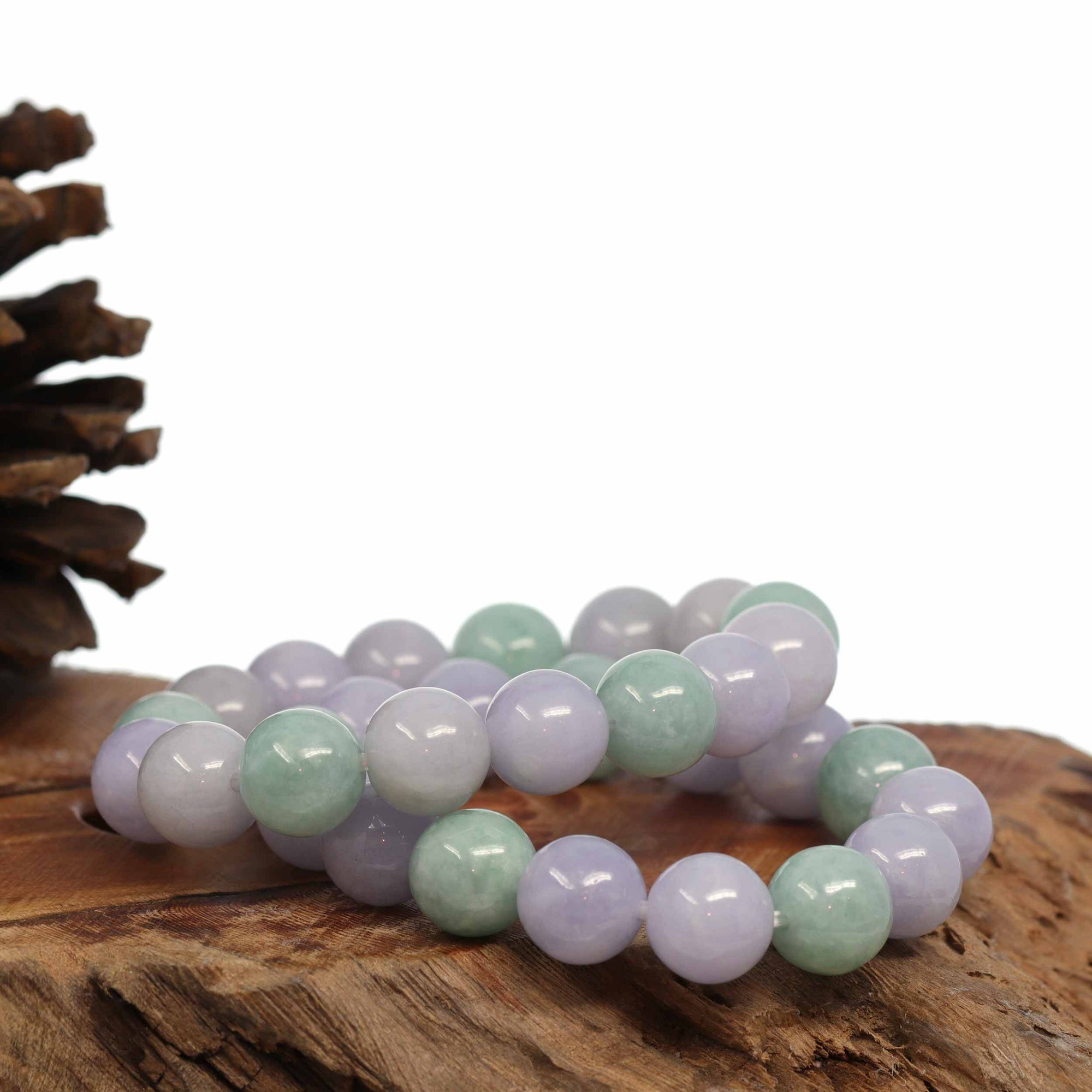 Baikalla Jewelry jade beads bracelet Jadeite Jade 13mm Round Green &amp; Lavender Beads Bracelet ( 13 mm )