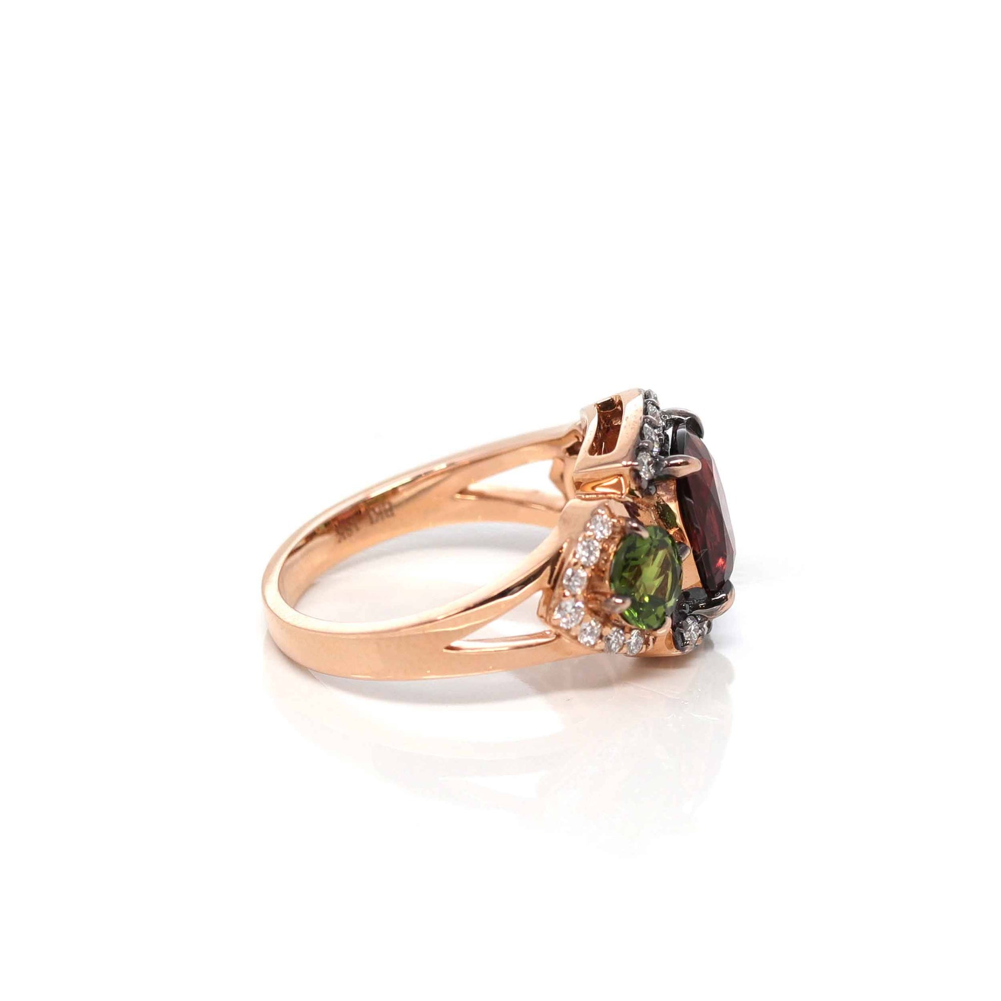 Baikalla Jewelry 14K Gold Tourmaline Ring 18K Rose Gold 3 Stone Natural AAA Tourmaline Ring with VS1 Diamonds