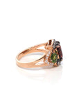 Baikalla Jewelry 14K Gold Tourmaline Ring 18K Rose Gold 3 Stone Natural AAA Tourmaline Ring with VS1 Diamonds