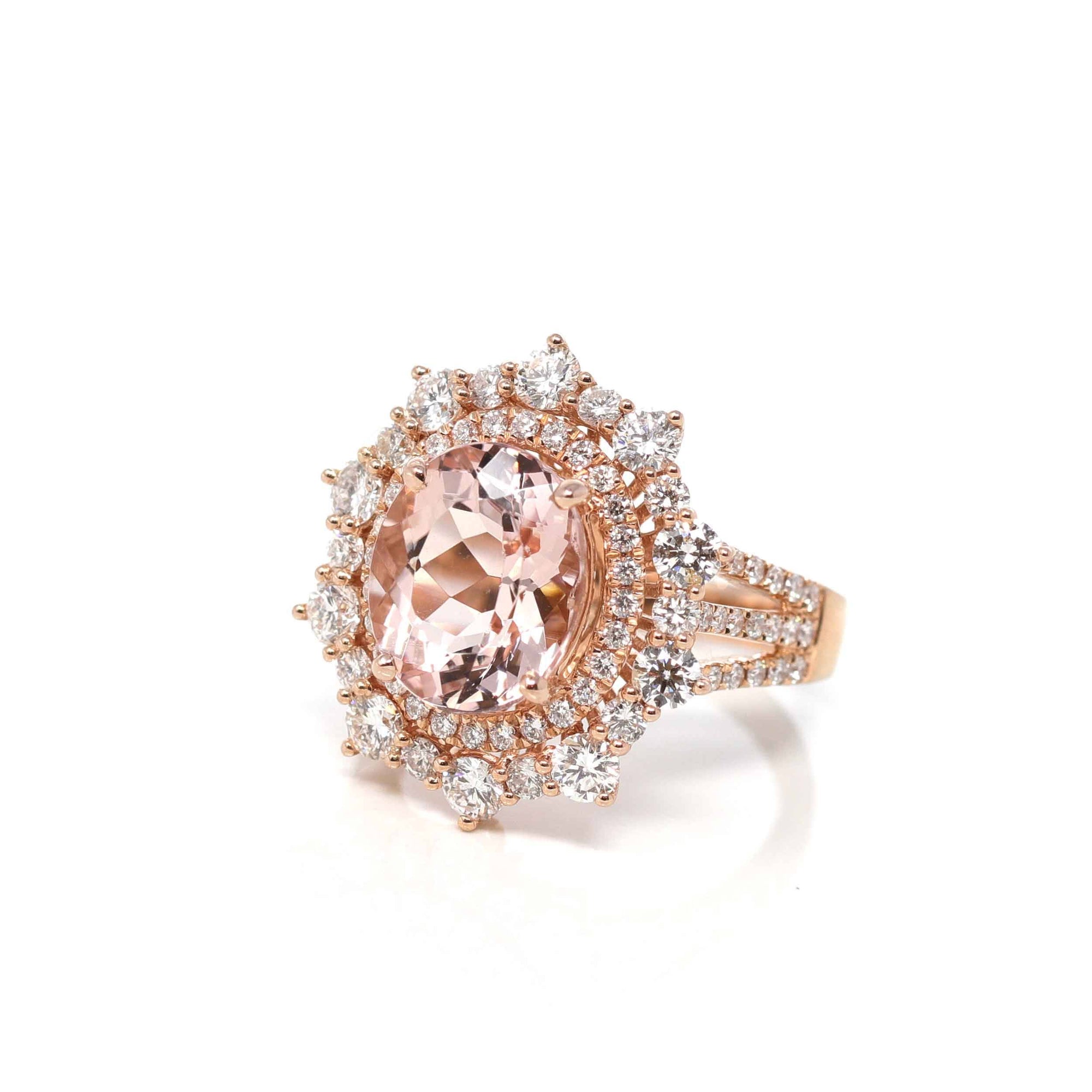 Baikalla Jewelry 14K Gold Morganite Ring 14k Rose Gold Natural 4.65ct 2.1CTW Morganite Ring with Diamonds