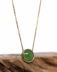 Baikalla Jewelry Gold Jade Pendant 14K Gold Genuine Very High-quality Green Apple Green Jade Circle Pendant Necklace