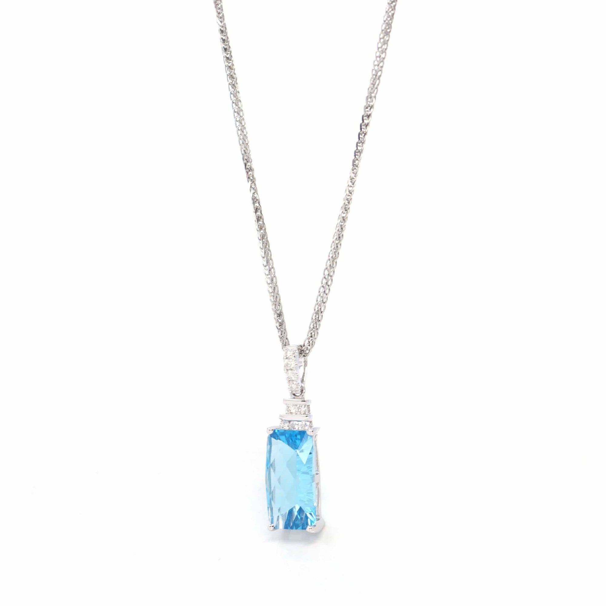 Baikalla Jewelry Gemstone Pendant Necklace 14k White Gold Natural Swiss Blue Topaz Necklace With Diamonds