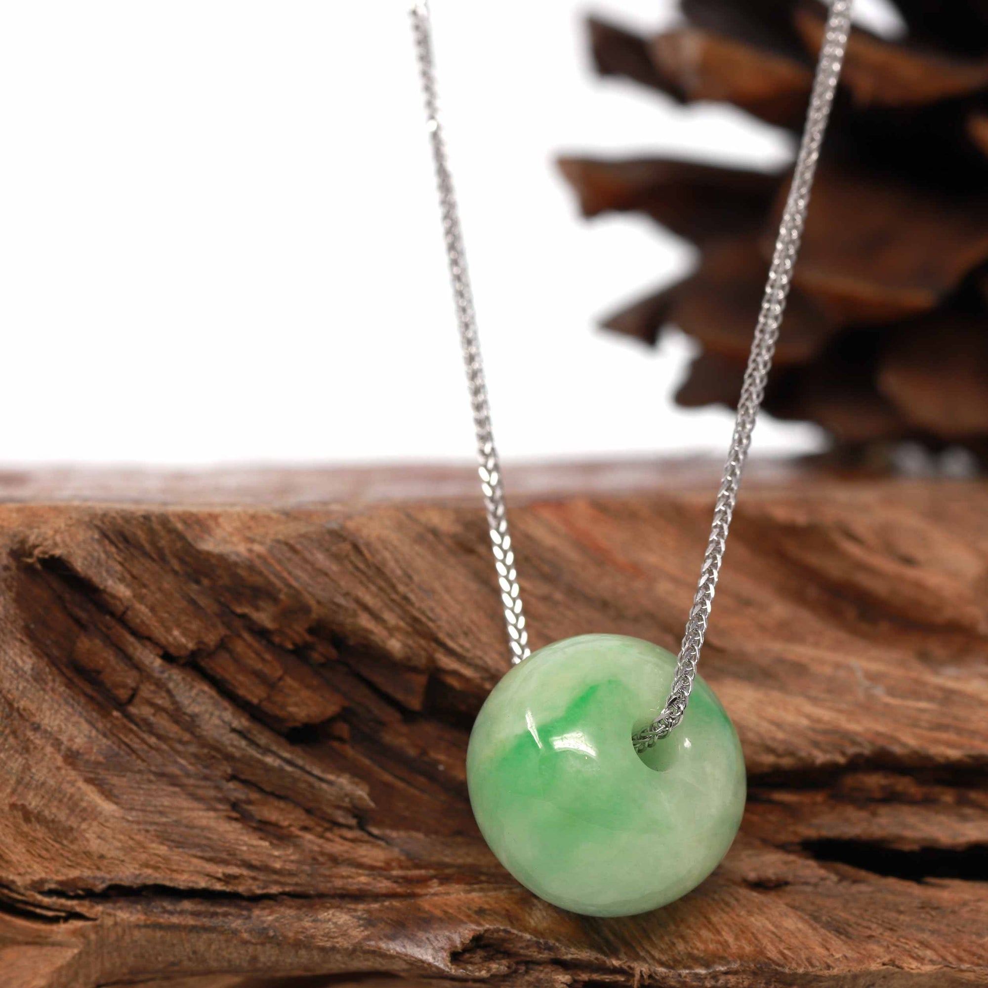 Baikalla Jewelry Jade Pendant Necklace Baikalla™ &quot;Good Luck Button&quot; Necklace Real Rich Green Jade Lucky KouKou Pendant Necklace