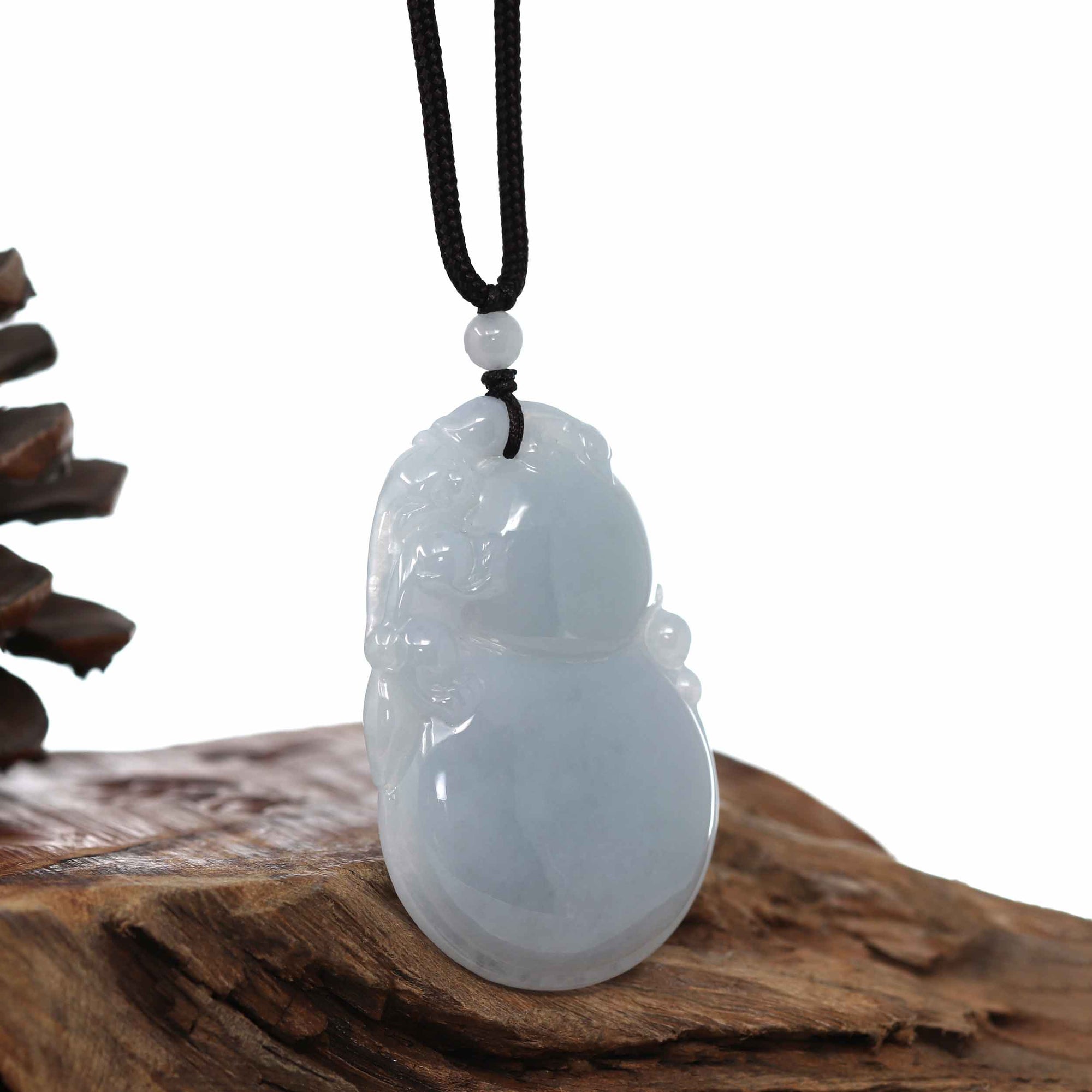 Baikalla Jewelry Jade Pendant Necklace Genuine Lavender Jadeite Jade &quot;Good Luck HuLu with Dragon&quot; Pendant Necklace With Real Jadeite Bead Necklace